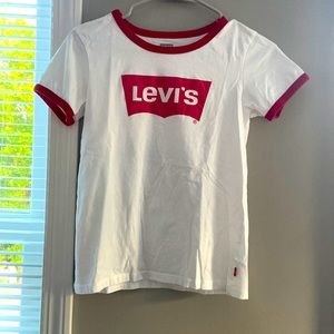 levi tee shirt, kids large, red and white